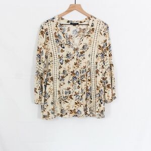 American Eagle Women's Long Sleeve V-Neck Floral Peasant Blouse Medium